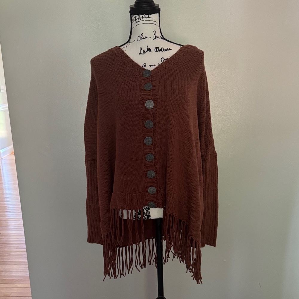 Elegant Brown Fringe Cardigan